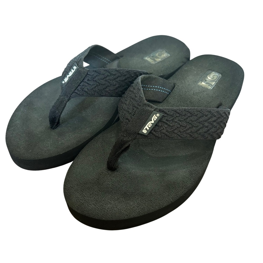 Teva Mush Flip Flops Women Black Woven Strap Thong Sandals 6